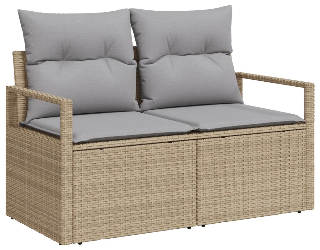 Conjunto de Sofá de Jardim de 5 Peças com Almofadas Bege Rattan PE, So