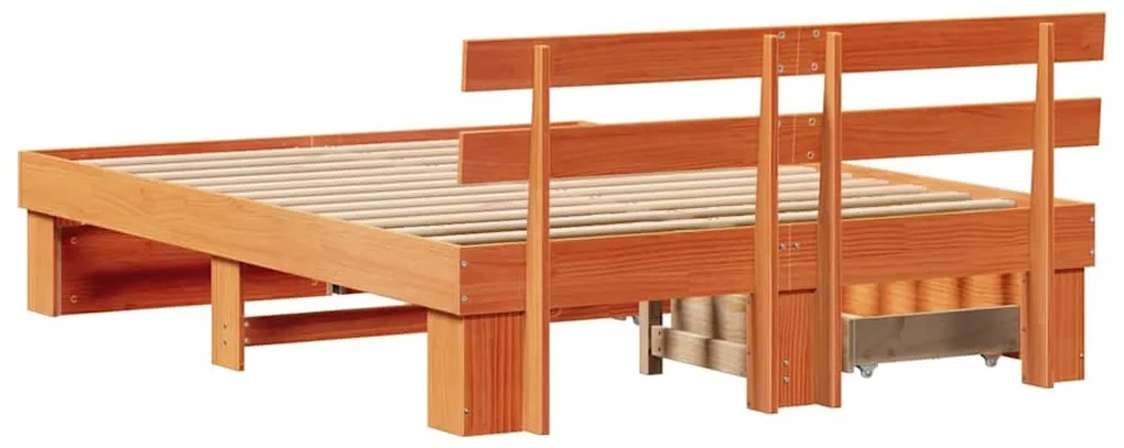 Estrutura da Cama com gaveta com cabeceira com armazenamento Castanho-
