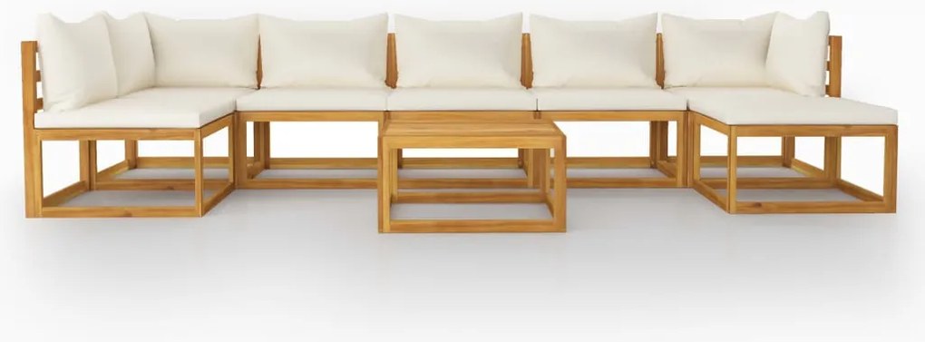 8 pcs conjunto lounge jardim c/ almofadões acácia maciça creme