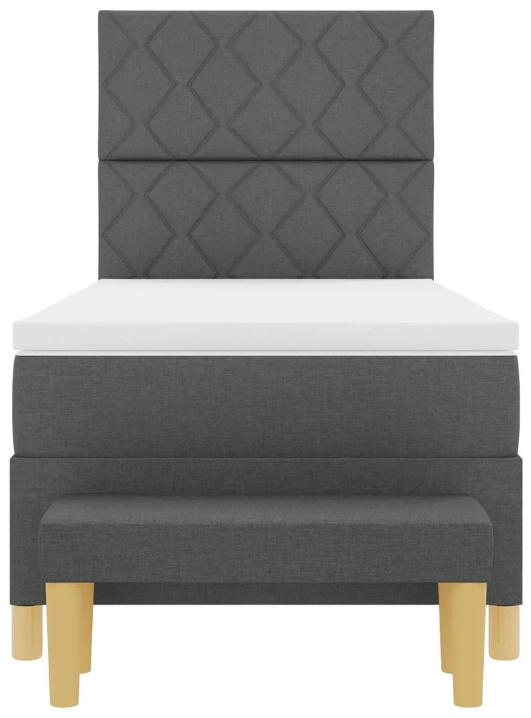 Cama com Box Spring com Colchão & Banco Cinza Escuro 90x200 cm Tecido