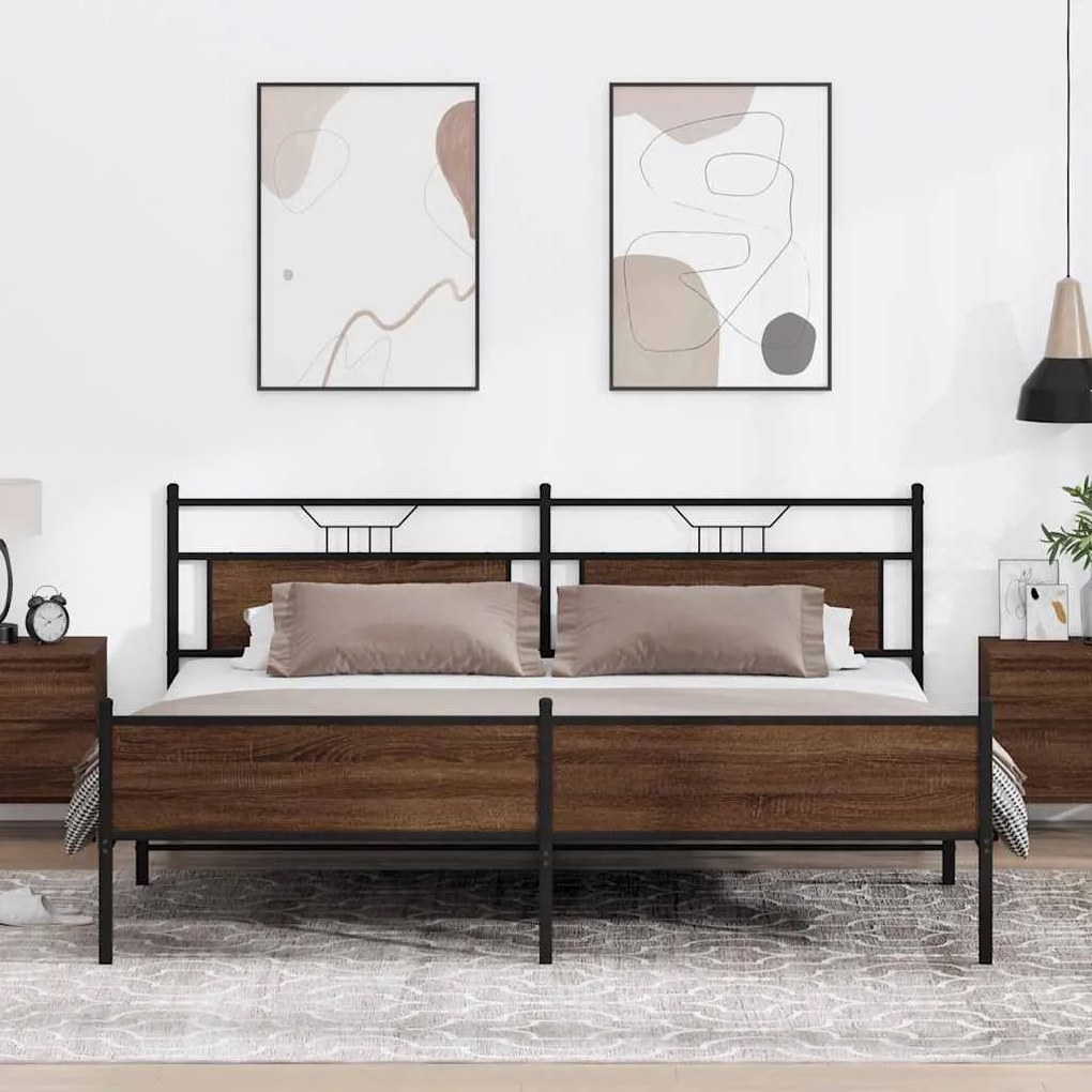 Estrutura cama sem colchão 200x200cm metal carvalho castanho
