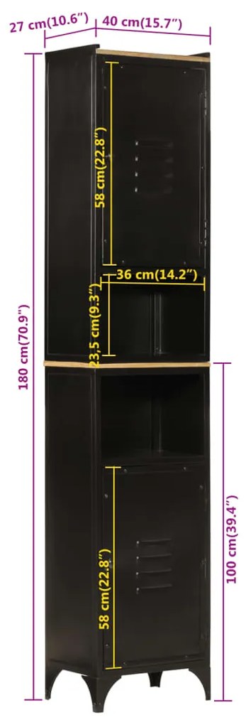 Armário p/ casa de banho 40x27x180 cm ferro e mangueira maciça