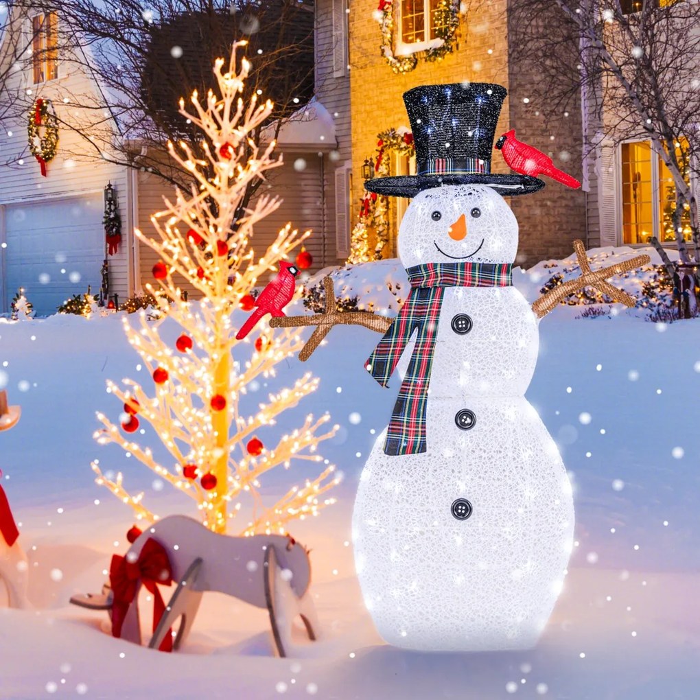 Boneco de neve iluminado e pássaros vermelhos Decoração de Natal 127 cm Boneco de neve Ornamento de boneco de neve com luzes LED brancas frias