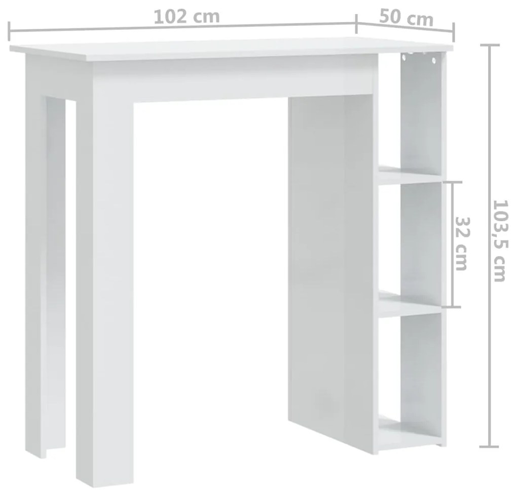 Mesa de bar + prateleiras derivados de madeira branco brilhante