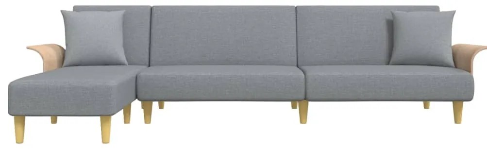 Sofá-cama em forma de L 279x140x70 cm tecido cinzento-claro