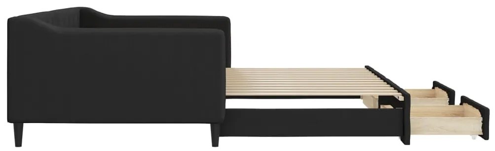 Sofá-cama com gavetão e gavetas 100x200 cm tecido preto