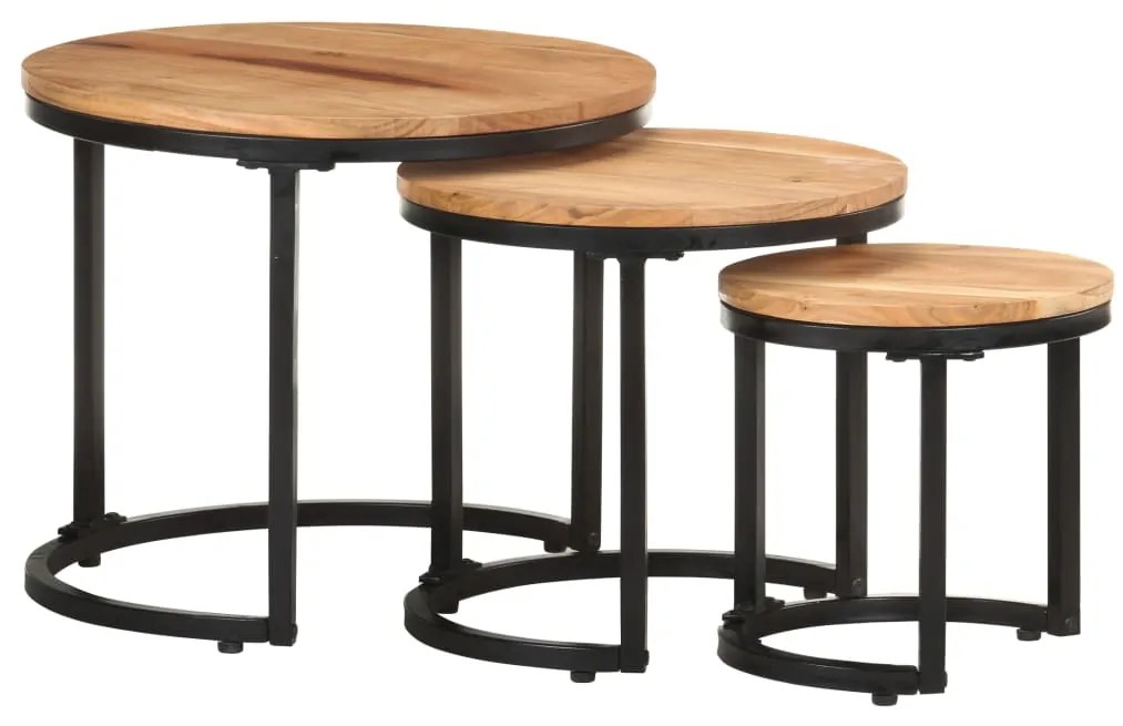 Mesas de apoio 3 pcs madeira de acácia maciça