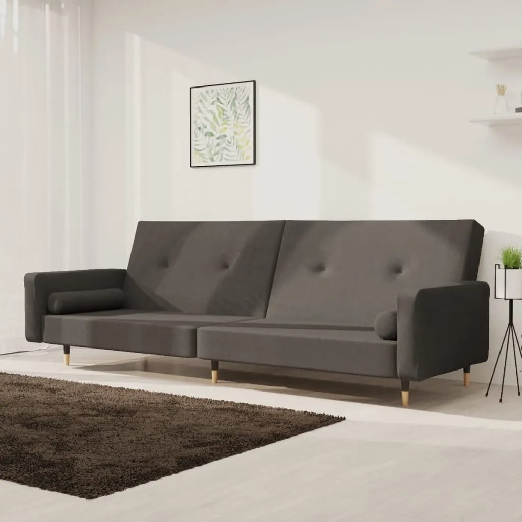 337334 vidaXL Sofá-cama 2 lugares com duas almofadas veludo cinzento-escuro