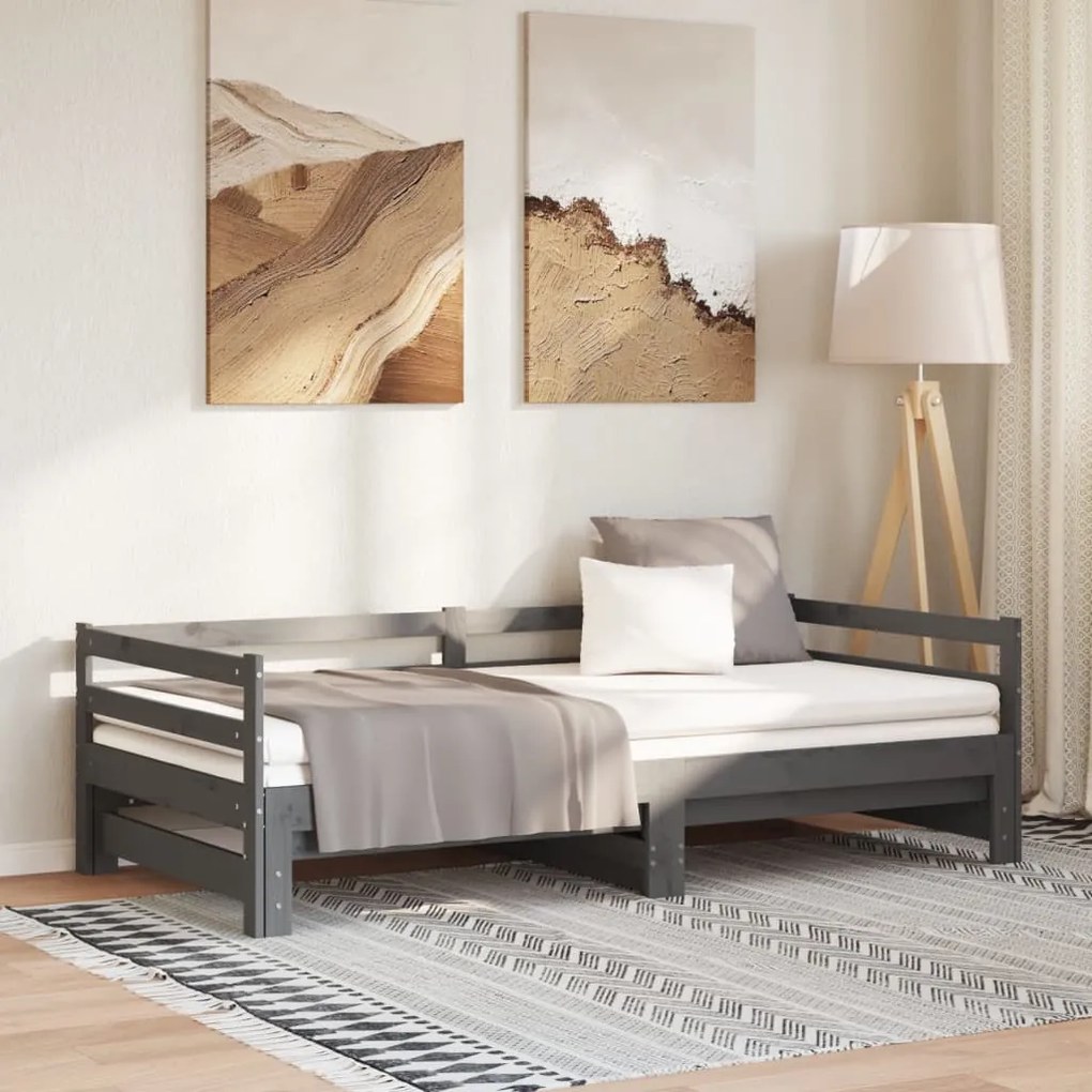 Estrutura sofá-cama de puxar 2x(90x200)cm pinho maciço cinzento