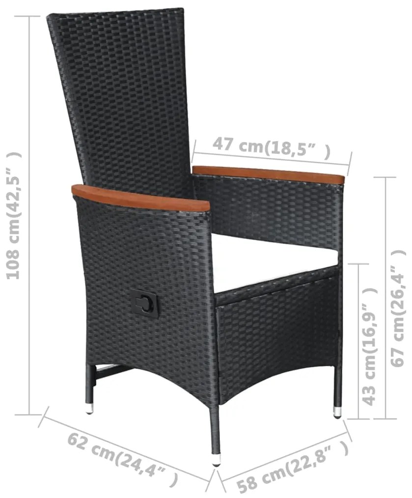 9 pcs conjunto jantar exterior com almofadões vime PE preto