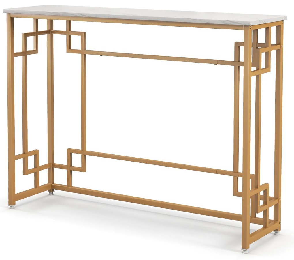 Mesa de console dourada com estrutura geométrica em formato de diamante - branca