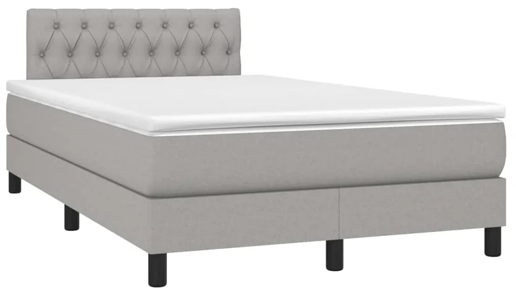 Cama box spring c/ colchão e LED 120x200 cm tecido cinza-claro