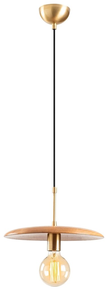 Candeeiro de Teto Torni – Preto e Madeira – Diâmetro 29 cm, Altura 116