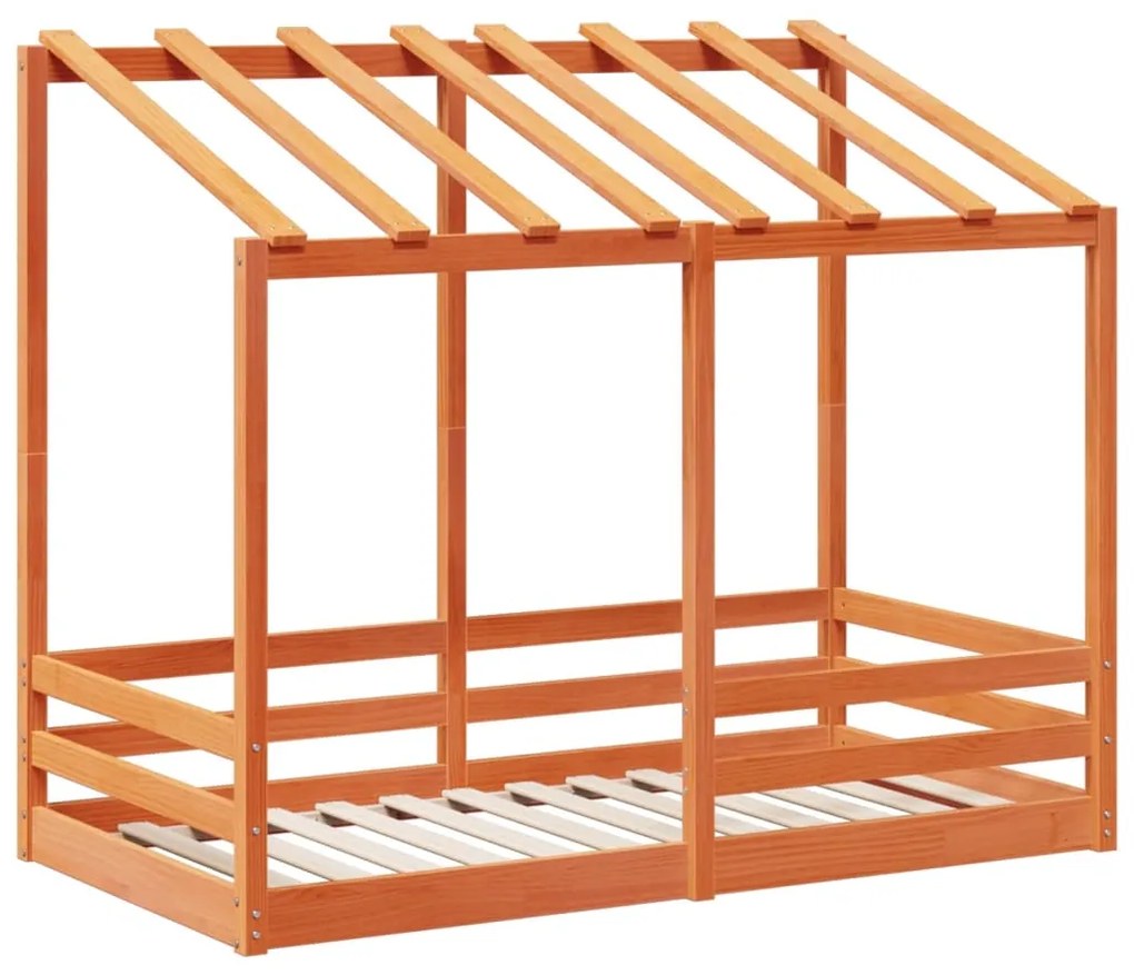 Cama infantil c/ telhado 80x160 cm pinho maciço castanho-mel