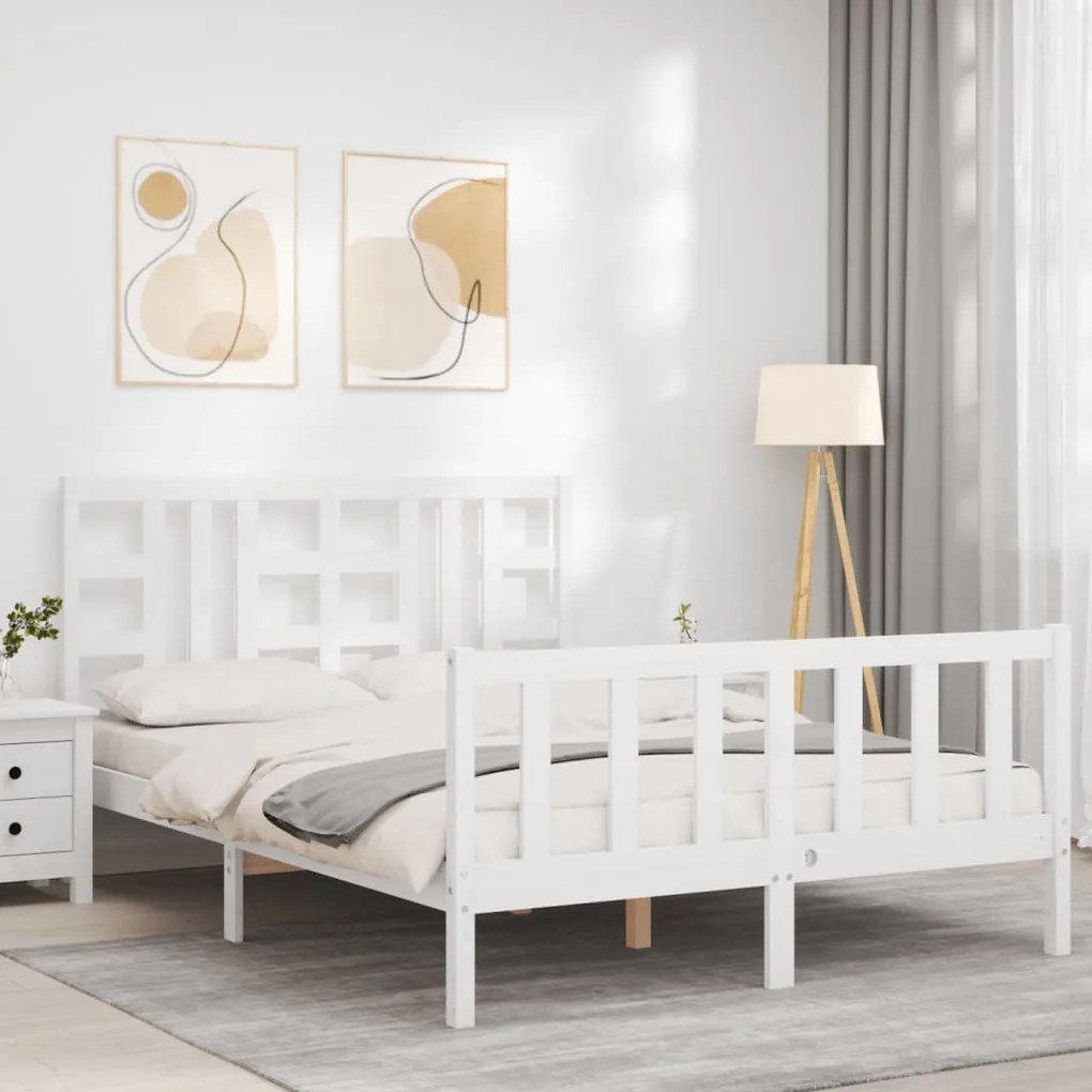 Estrutura de cama com cabeceira 140x190cm madeira maciça branco