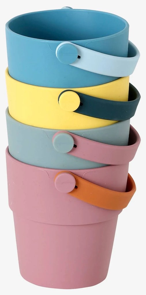 Lote de 4 baldes de brincar coloridos, em silicone multicolor