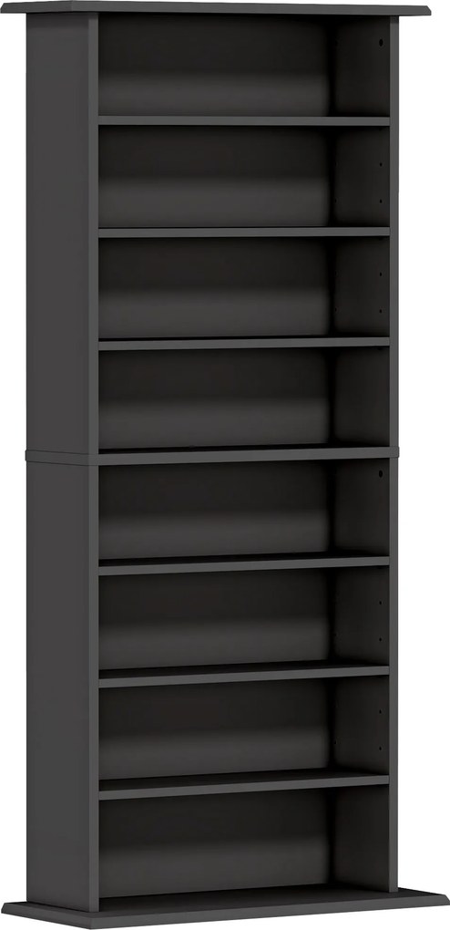HOMCOM Móveis para Cd e Dvd com 8 Compartimentos e 6 Prateleiras Ajustáveis Capacidade Máx. 360 Cd/185 Dvd e Blu-Ray Preto | Aosom Portugal