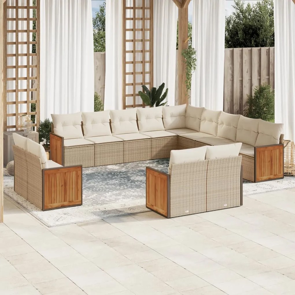 vidaXL 13 pcs conjunto de sofás p/ jardim com almofadões vime PE bege