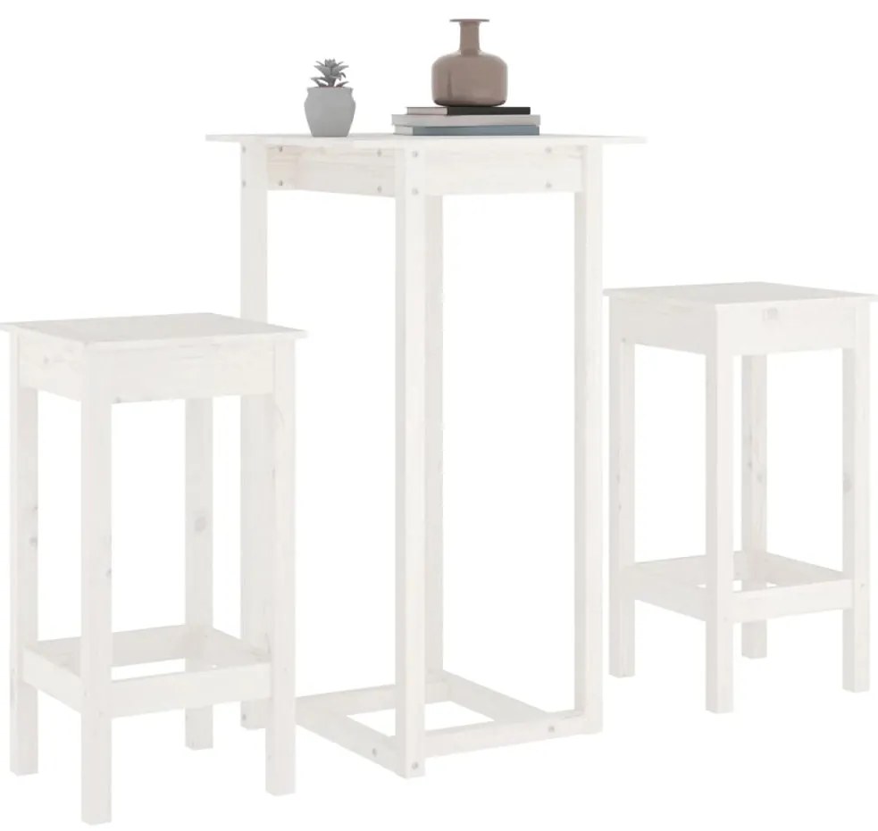 3 pcs conjunto de bar pinho maciço branco