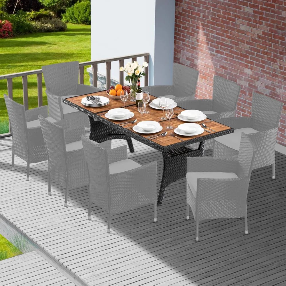 Mesa de jardim Polyrattan Takeo 190x90x74cm acácia preto