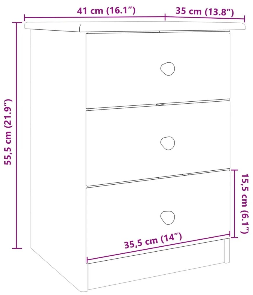 Mesa de cabeceira ALTA 41x35x55 cm pinho maciço branco