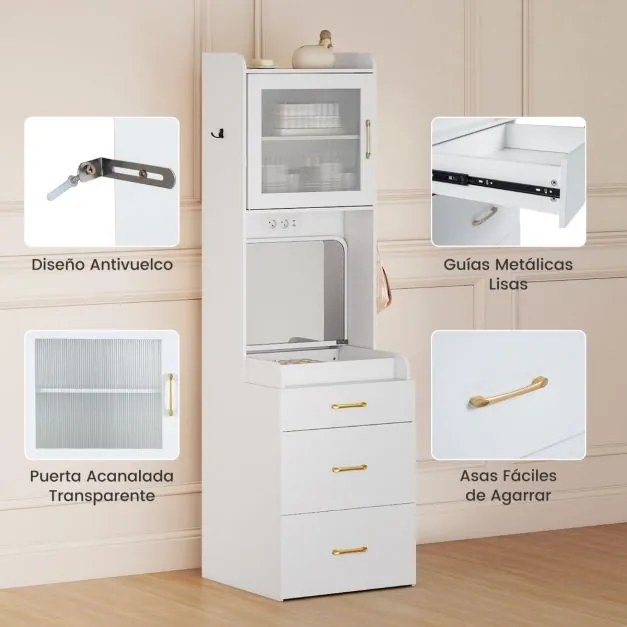Toucador com espelho rebatível com gavetas e armário com espaço de armazenamento branca