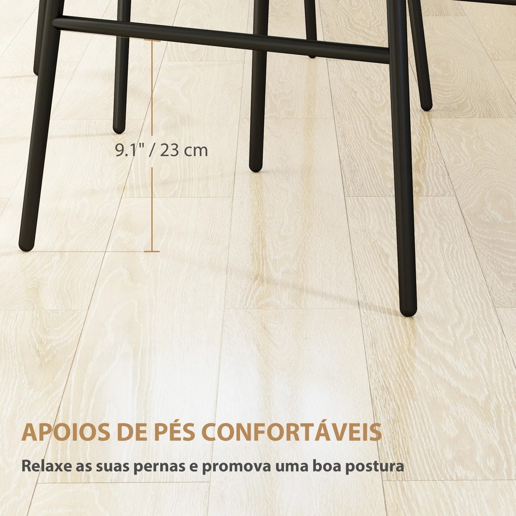 Conjunto de 2 Bancos Altos de Cozinha Bancos de Bar com Encosto e Assento em Vime Sintético 43x56x101 cm Castanho claro e preto