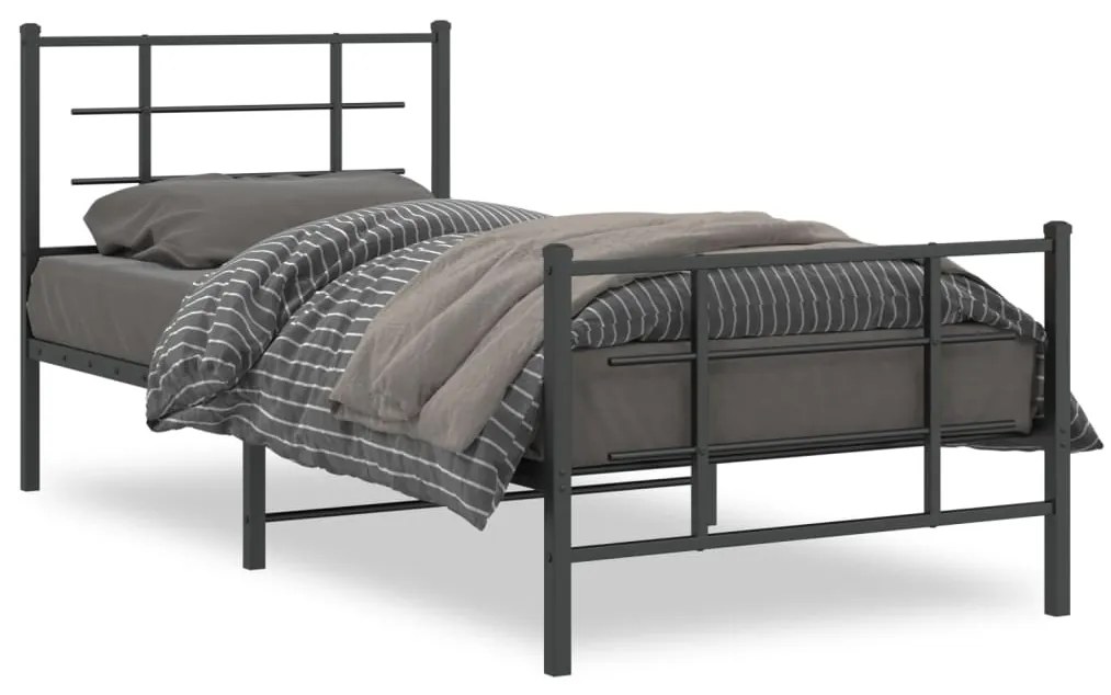 Estrutura de cama com cabeceira e pés 90x190 cm metal preto