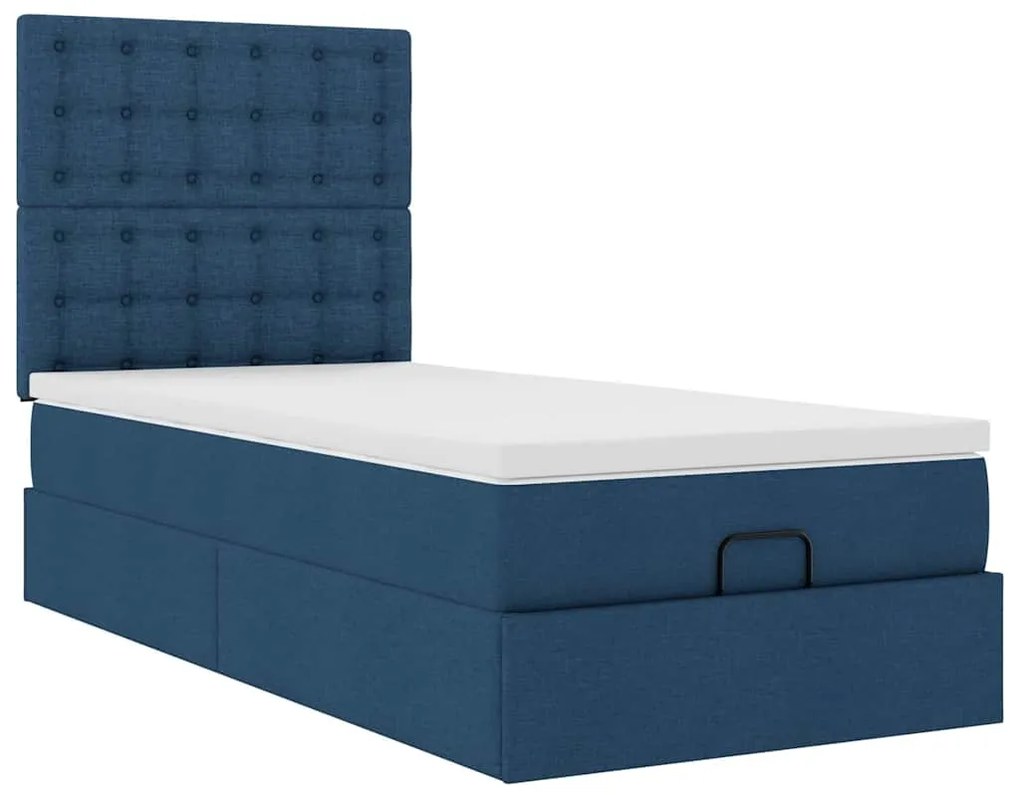 Cama Otomana com Colchão &amp; LEDs Tecido Azul 100x200 cm