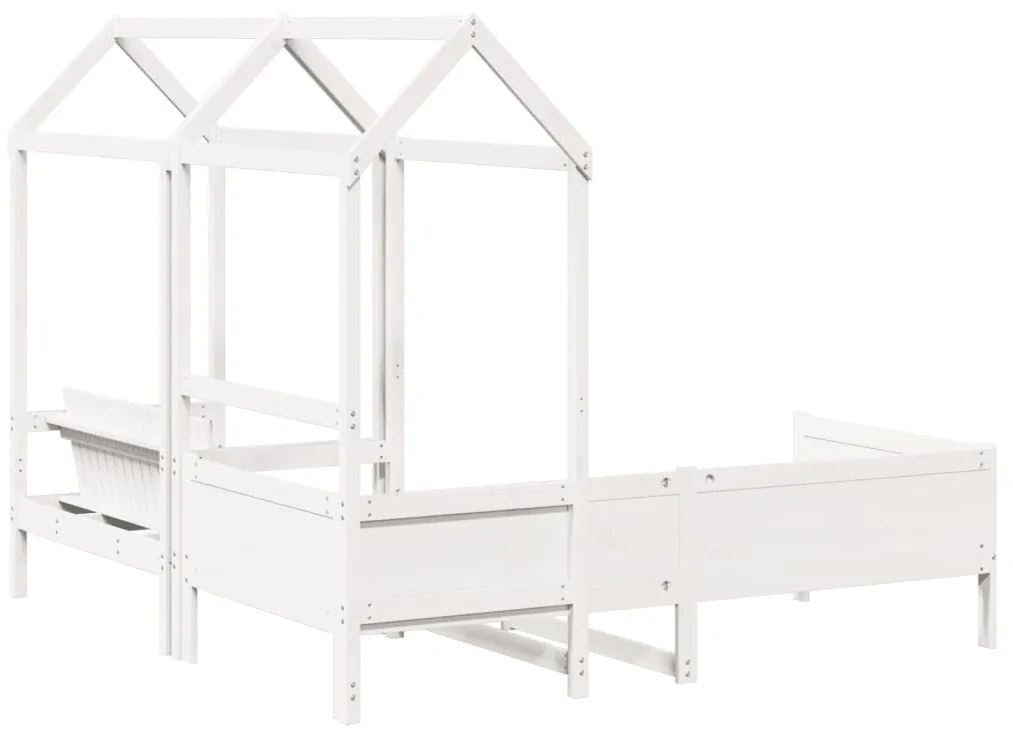 Conj. sofá-cama e banco c/ telhado 90x190cm pinho maciço branco