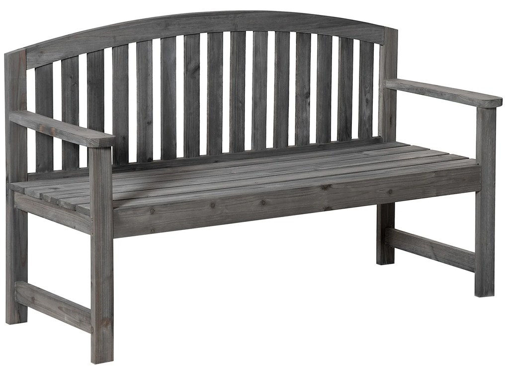 Outsunny Banco de Jardim de 3 Lugares Banco de Ripas de Madeira com Encosto Apoio para os Braços Terraço Varanda Exterior Carga 320kg 140x50x85cm Cinza