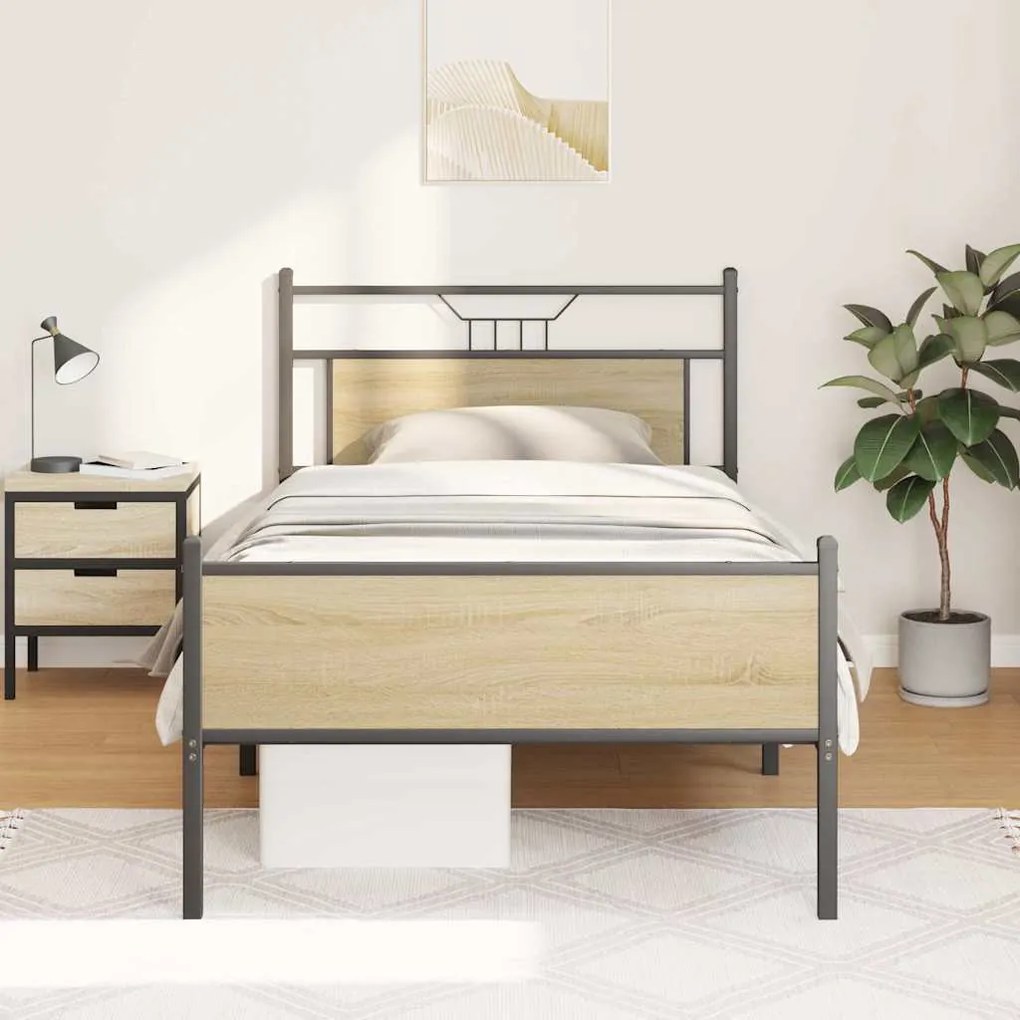 Estrutura de cama sem colchão 107x203 cm carvalho sonoma