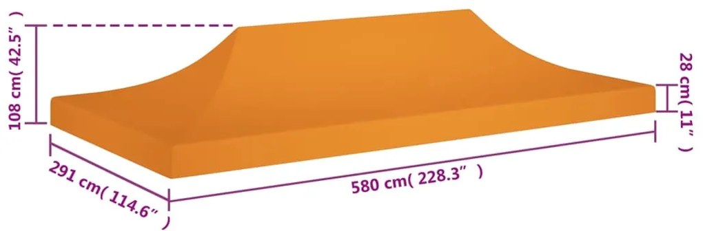 Teto para tenda de festas 6x3 m 270 g/m² laranja