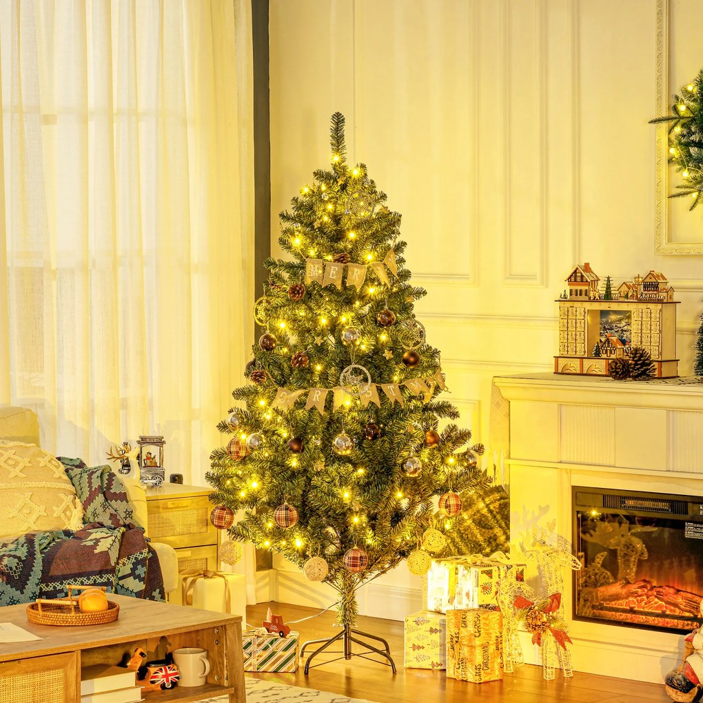 Árvore de Natal Artificial com 150 Luzes LED 650 Ramos e 100 Decorações para Interior Aço Ø106x180 cm Verde
