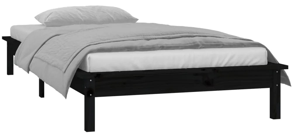 Estrutura de cama c/ luzes LED 90x200 cm madeira maciça preto