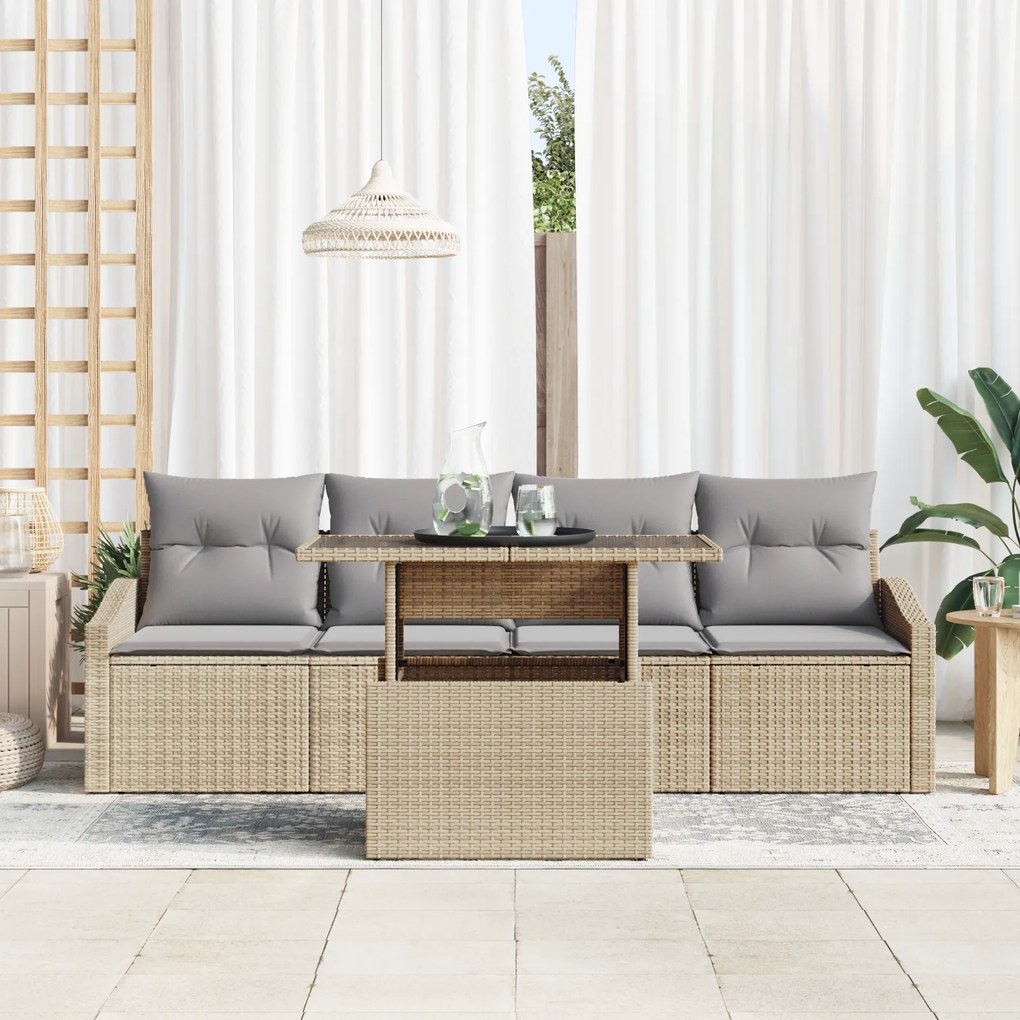 Conjunto de Sofá de Jardim de 5 Peças com Almofadas Bege em Rattan Sin