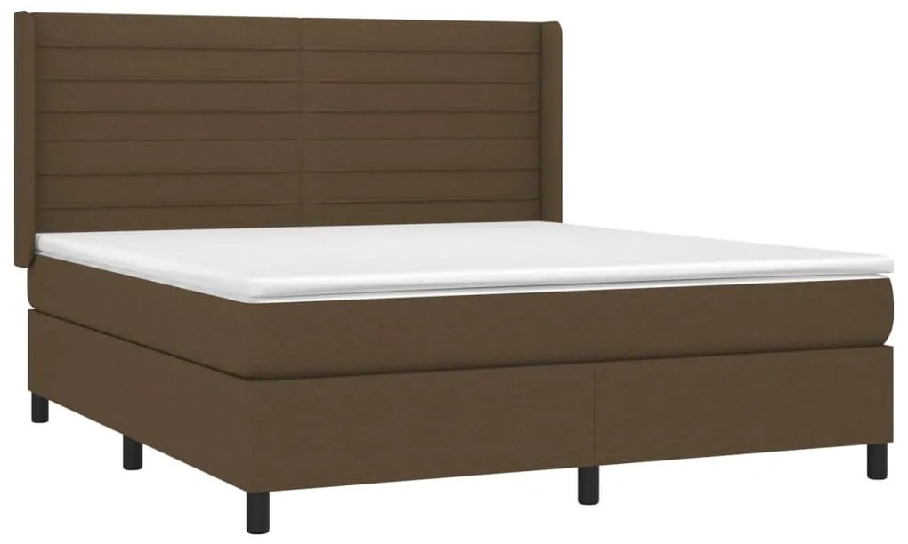 Cama box spring c/ colchão/LED 160x200cm tecido castanho-escuro