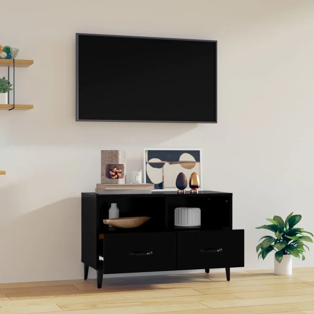 Móvel de TV Calibro com 2 Gavetas e Prateleiras de 80 cm - Preto - Des