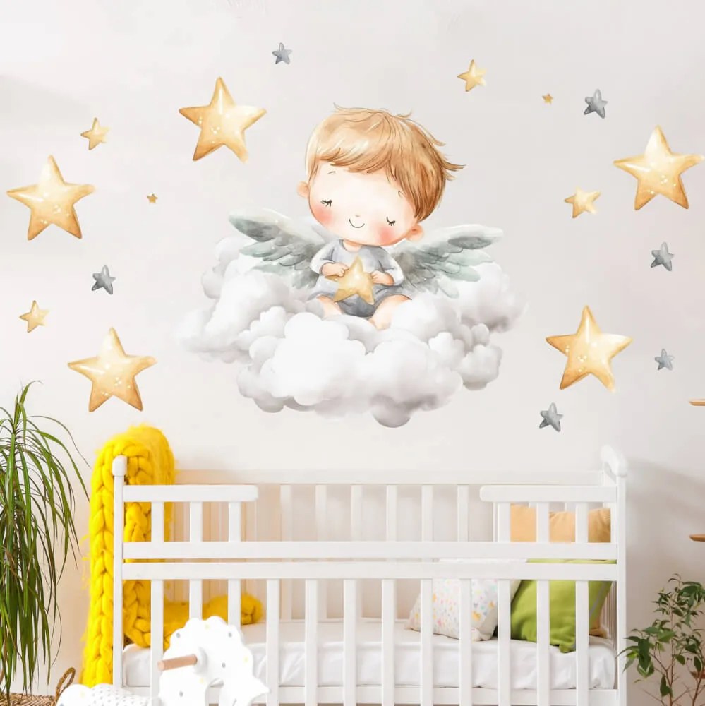 Autocolante de parede por cima do berço – Anjo com estrela
