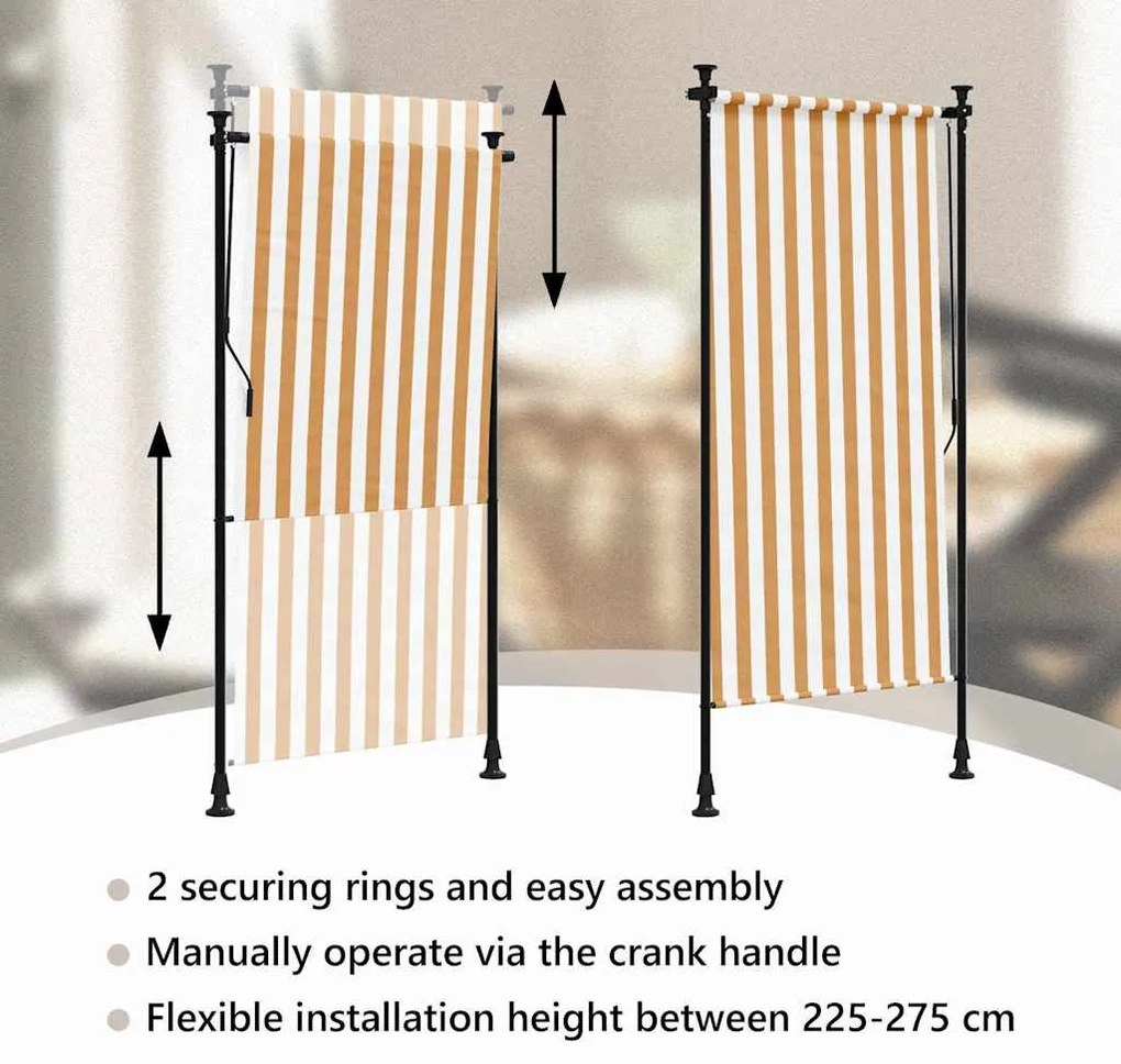 Estore de rolo exterior 120x270 cm tecido/aço laranja e branco