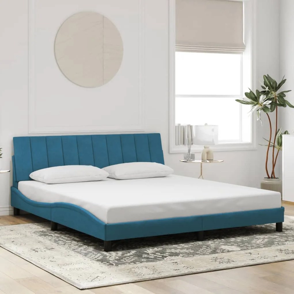 Estrutura de cama c/ cabeceira 180x200 cm veludo azul
