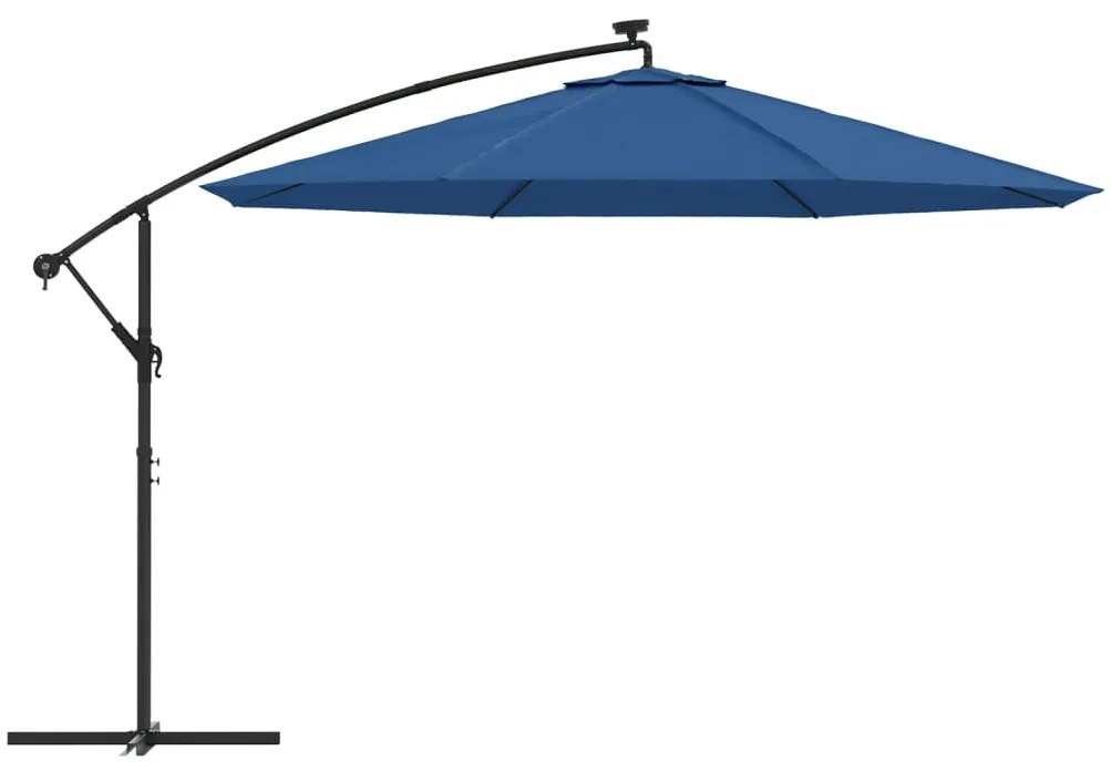 Guarda-sol de jardim cantilever com luzes LED 350 cm azul-ciano