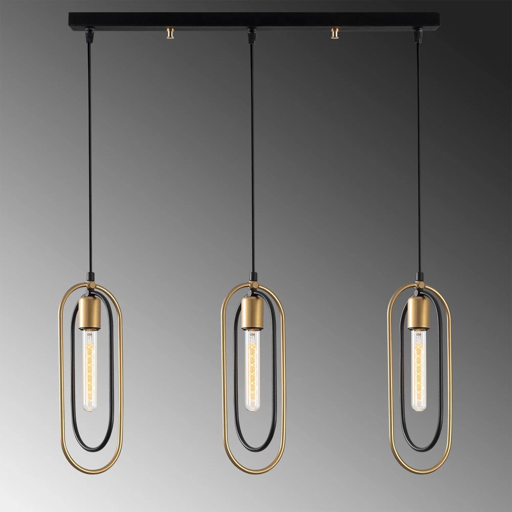 Candeeiro de Teto Cerco – Preto e Dourado – 64 x 8 cm