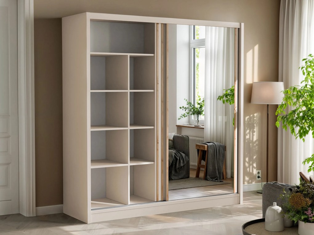 Roupeiro Gemes, Carvalho wotan, Caxemira, 215x203x60cm, 183.3 kg, Portas para roupeiro: Deslizante