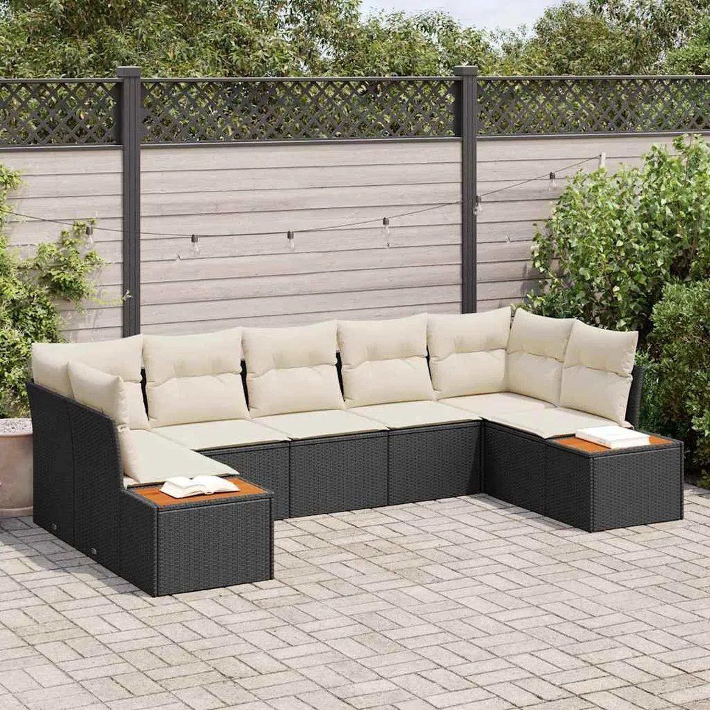 vidaXL Conjunto de Sofá de Jardim 7 pcs Preto e creme Rattan Sintético
