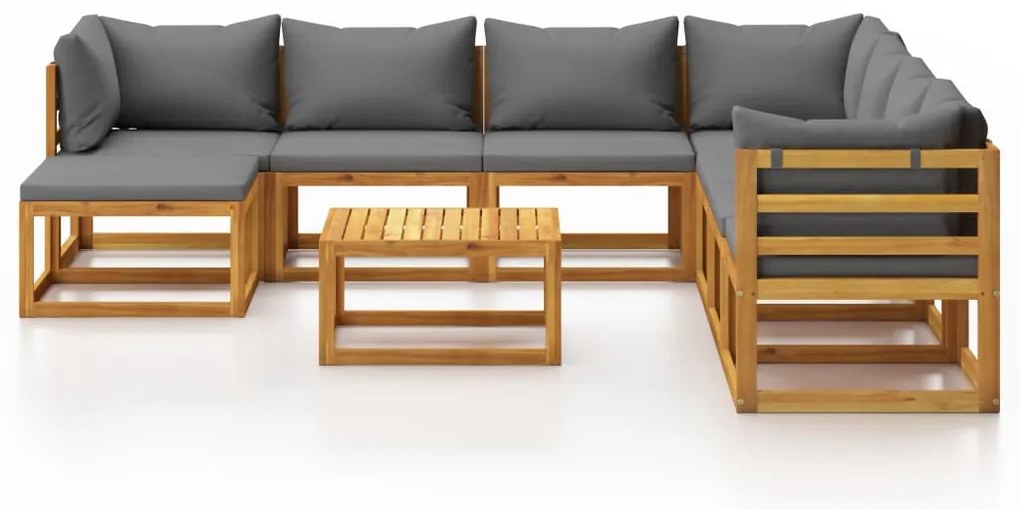 9 pcs conjunto lounge de jardim c/ almofadões acácia maciça