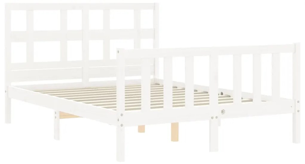 Estrutura de cama com cabeceira 140x200cm madeira maciça branco