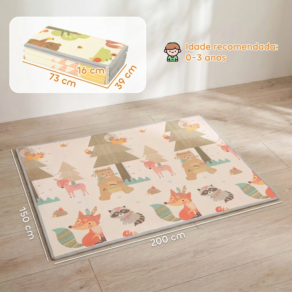 Tapete Infantil Dobrável e Reversível 200x150 cm Antiderrapante e Impermeável, Design Árvore e Floresta