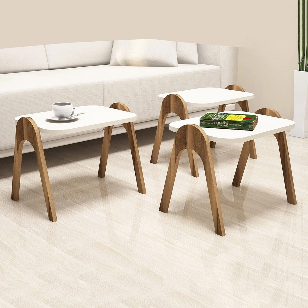 Conjunto de Mesas de Encastrar Paris – Nogueira e Creme – 48,6 cm x 42