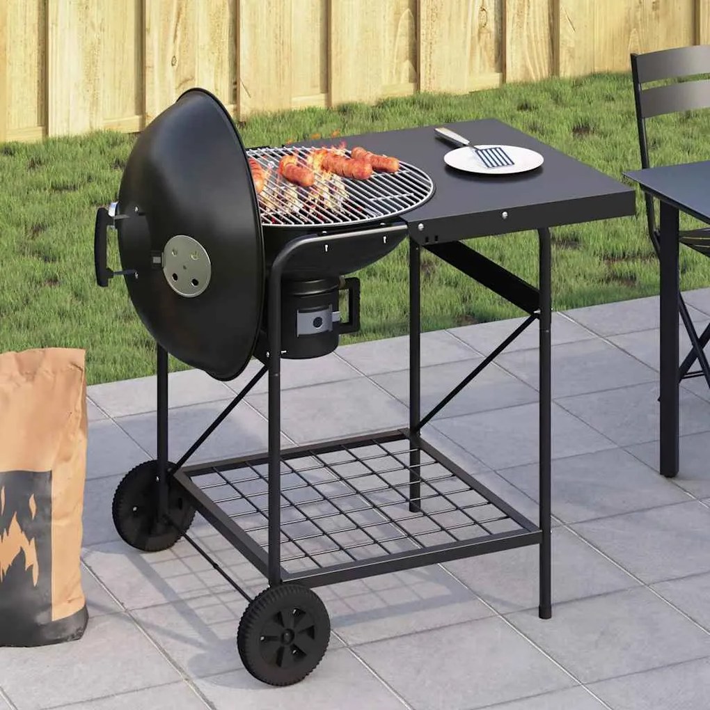 Carro de Carvão Parilla com Tampa Preta 96x72x113 cm em Metal